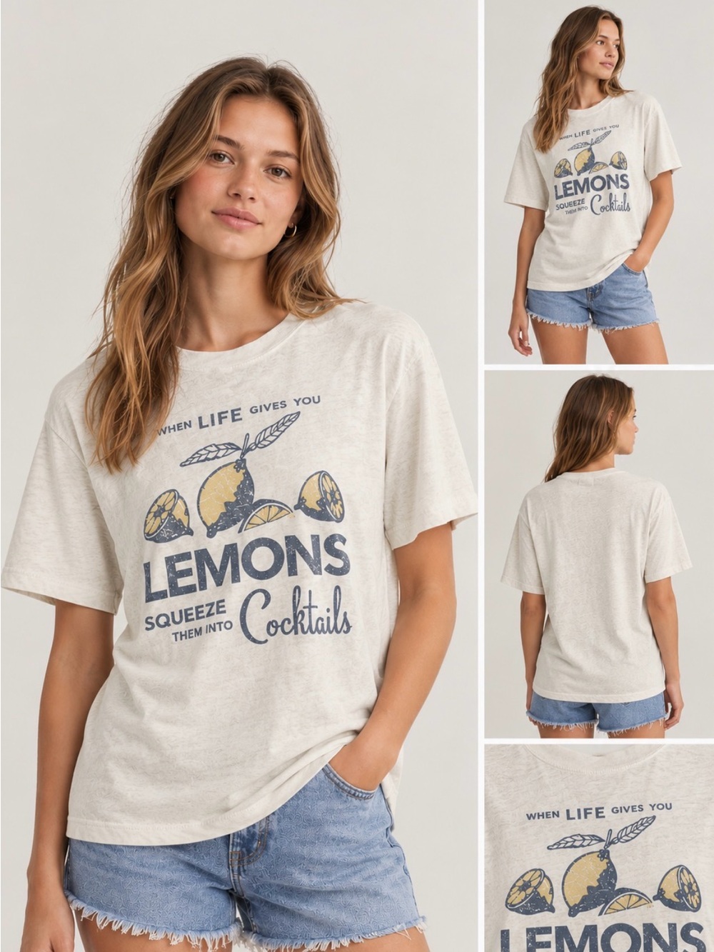 Abercrombie & Fitch cream Short-Sleeve Lemon Graphic Tee